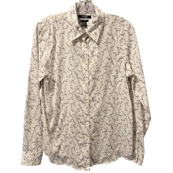 Chaps Womens No Iron Button-Up Shirt Sz M White Floral 100% Cotton Long Sleeve - Picture 8 of 13